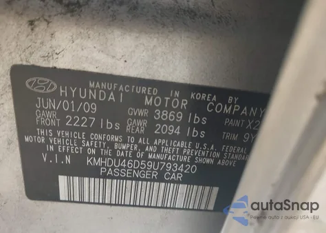 2009 Hyundai Elantra Gls из США, поврежденный, VIN KMHDU46D59U793420